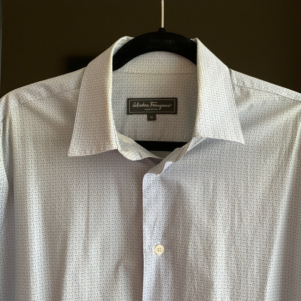 MENS FERRAGAMO SIZE XL MADE IN ITALY LIGHT BLUE COTTON DRESS SHIRT